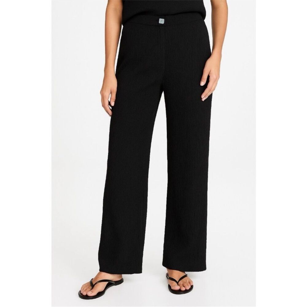 Jason Wu crinkle plisse Wide Leg Pants Black High Rise Flowy Lagenlook Small